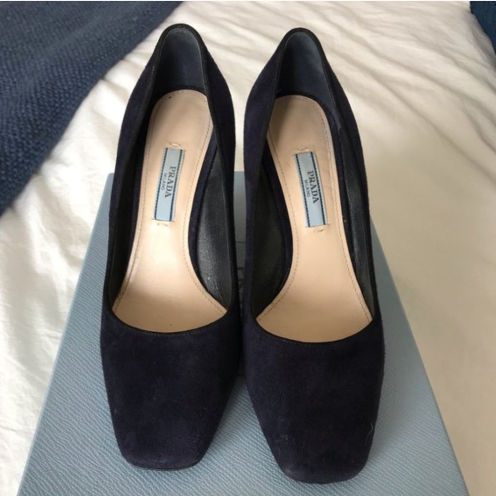 PRADA CALZATURE DONNA BLUE SUEDE PUMPS 35.5